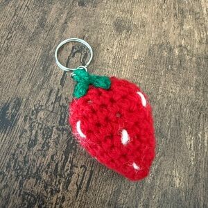 Handmade Plush Crochet Strawberry Keychain